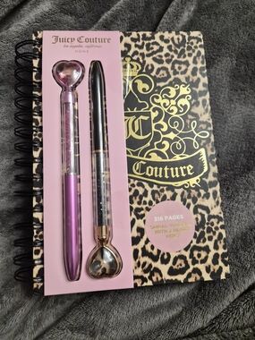 Juicy Couture Leopard Spiral Journal with Heart Pens - Pink & Gold